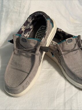 Hey Dude Wally H20 Gray Slip-On Shoes with Teal Trim
